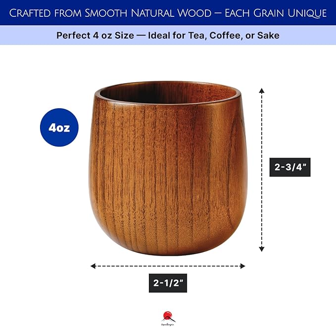 JapanBargain 4079, Wooden Tea Cup Water Coffee Mug Japanese Zen Style Teacup 4 ounce 120ml