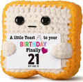 Finally 21 - Funny 21st Birthday Gift for Her Him - Crochet Toast with 'RlP Fake ID' Gag Message - Unique Adult Birthday Decor & Keepsake for Daughter, Son, Friend, Sister female Male From Mom Dad