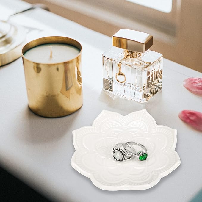 Mandala Jewelry Dish Ceramic Ring Holder Dish Jewelry Tray Cute Vanity Organizer Aesthetic Nightstand Bathroom Boho Room Decor Trinket Dish Valentine's Friendship Christmas Birthday Gifts for Women