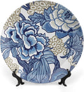 Fashion Plates Blue And Tan Peony Chinoiserie Floral Customize Decor for Wall Festival Club Wedding Hand-Painted Ceramic Decorative Plates with Vertical Stand, Multi Sizes, Gifts for Men Women