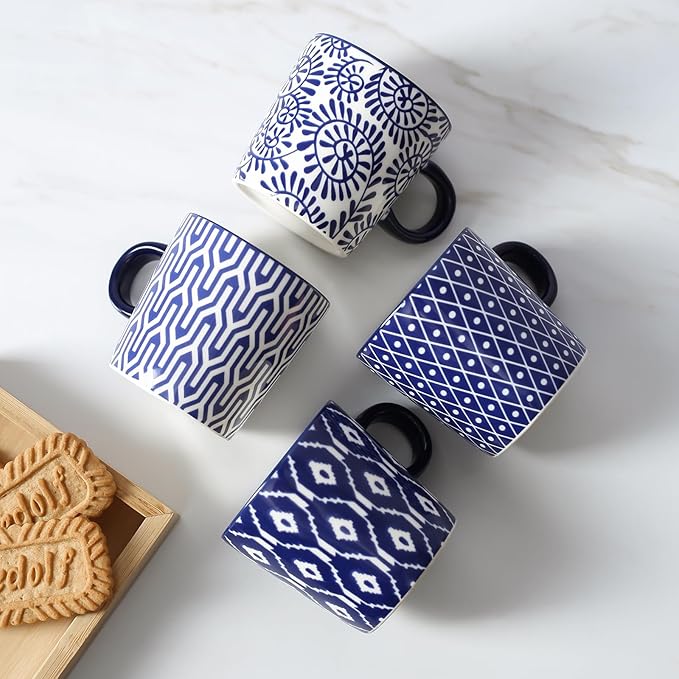 Selamica Ceramic Espresso Cups Set of 4, 5 Oz Espresso Mugs Porcelain Cappuccino Cups, Demitasse Cups for Coffee Latte Lungo Tea, Vintage Blue