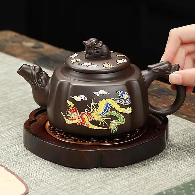 Zisha Tea Set, Chinese Tea Set with Gift Package, Suitable for Father's Day, Mather's Day, Birthday, Christmas Gifts (Square Dragon)