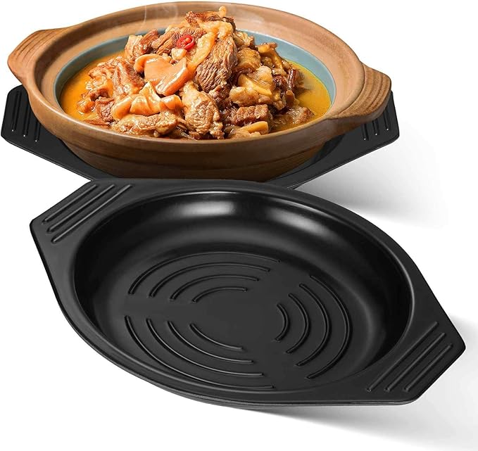 Heat Resistant Korean Stone Bowl Trivet Casserole Tray with Anti-Slip Base 8.46X7.08X0.98 Inches for and Hot Pot Serving Kitchen Pad