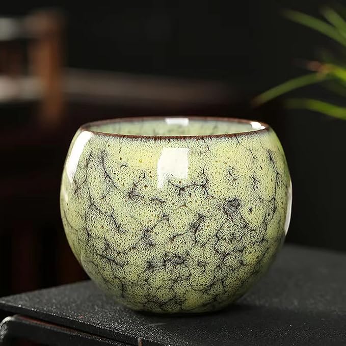 MQjzsh Handmade Chinese Japanese Tea Bowls, Tea Cup Set, 4 Pack, 110ml / 3.7oz for Office, Home, Gifts (Y,Lb，Lg,W)