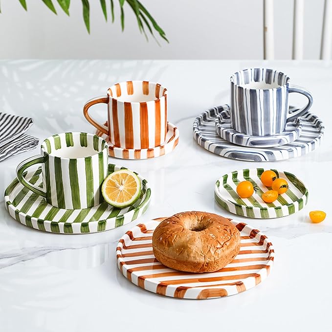 Espresso Cups Ceramic Coffee Mug Series European Striped Dot Coffee Cup And Saucer Mug Cake Plate Afternoon Tea Set Tea Cup And Saucer,B