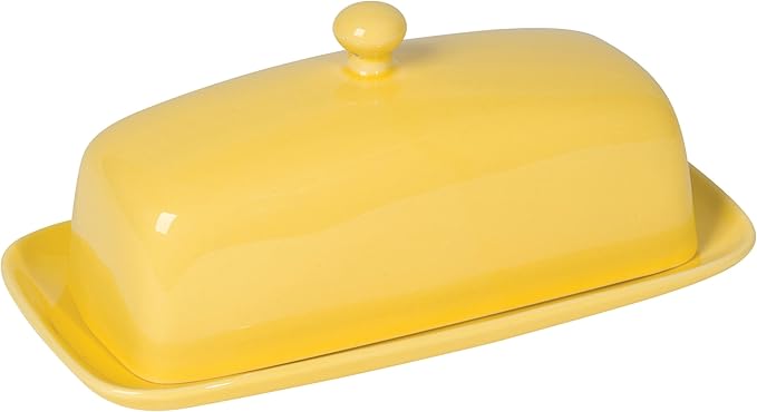 Now Designs Stoneware Rectangle Butter Dish with Lid, Lemon Yellow 4.5 x 8 in