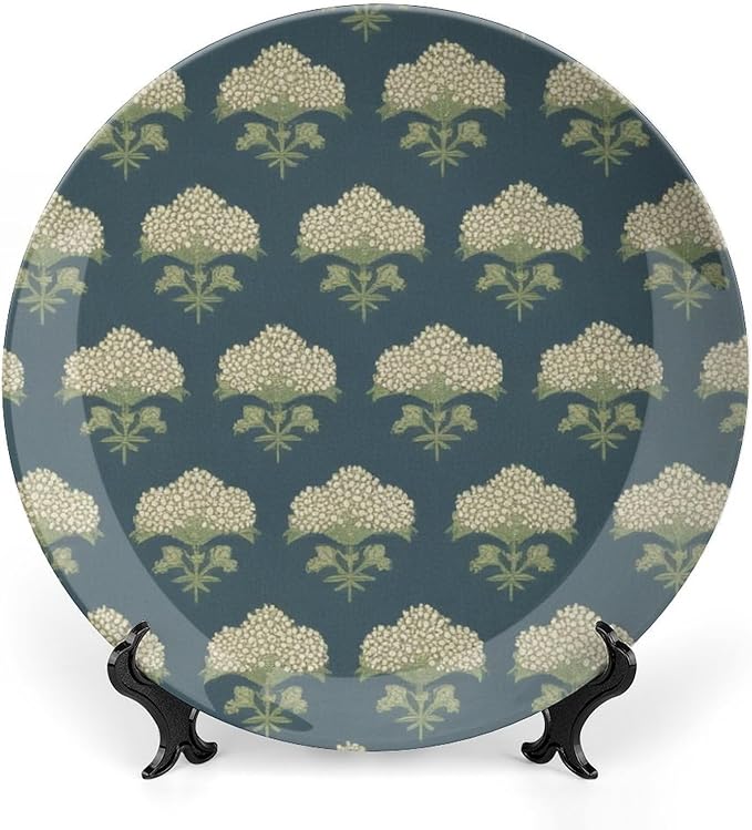Hydrangea Indigo Floral in Navy Blue Vintage Plates of 6", 7", 8", 10", Custom Christmas Design Design Collector Plates, Customize Gifts, Wall Club Decorations Table, with Display Stand And Hook Up