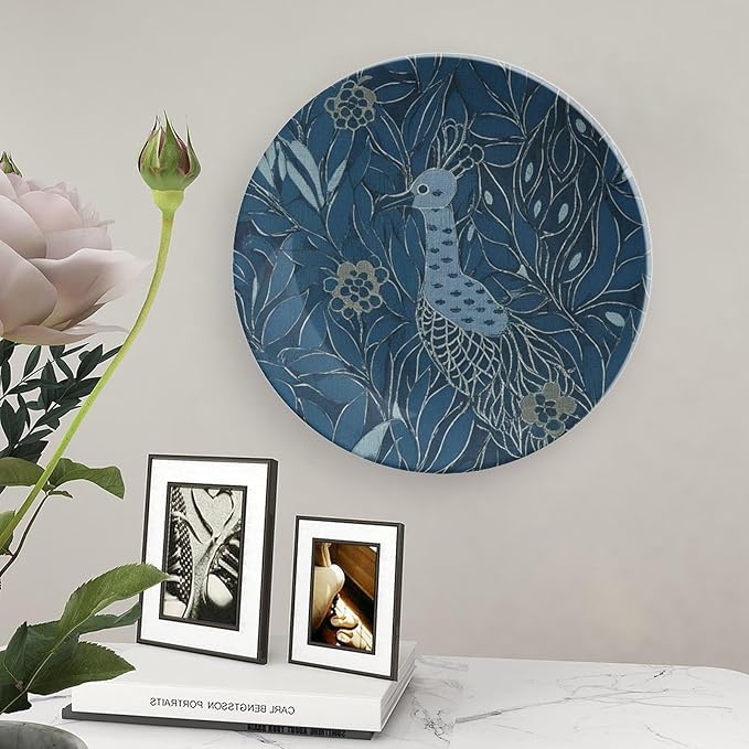 Plates Ceramic Blue Chinoiserie Bird Custom Decor for Display Home Festival Housewarming Gifts Ceramic Ornaments Dessert Plates Unique Art with Stand, Multi Sizes by Choosing, Gifts for Men Women