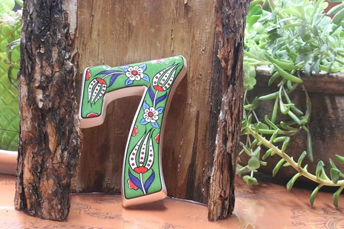 Large Ceramic Housewarming Sign Ceramic Address Plaque House Numbers Sign Door Personalized Coloured Decorative Hand Decoratede Housewarming Gifts Tulip Design 12 * 9 cm (Green, 7)
