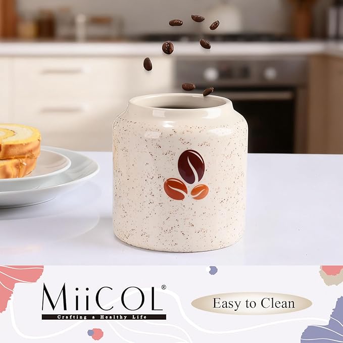 Miicol Ceramic Storage Canister with Airtight Lid, Food Storage Container, Round Coffee Canister, Pantry Organizer, Kitchen Storage Jar for Coffee Bean, Flour, Pasta, Sugar, Spices, Tea, 20 fl.oz‌