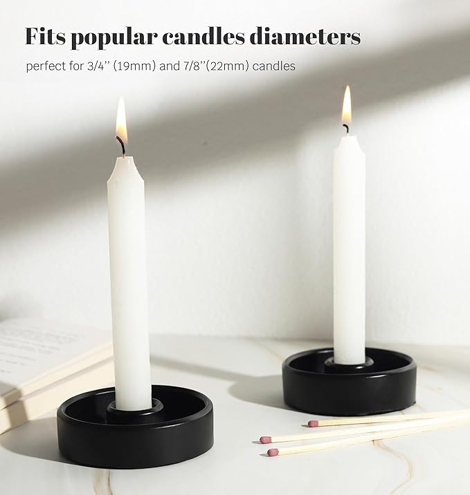 Candlestick Holder - Taper Candle Holders, Candle Tray for Tall Candle Sticks, Vintage Chime Boho Marble Candles Small Dish, Concrete Farmhouse Holders for Tapered Candles Sticks Decor (Black)