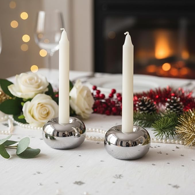 Silver Modern Doughnut Shaped Candlestick Holder, Small Decorative Taper Candle Holder for Bathtub Bedroom Livingroom
