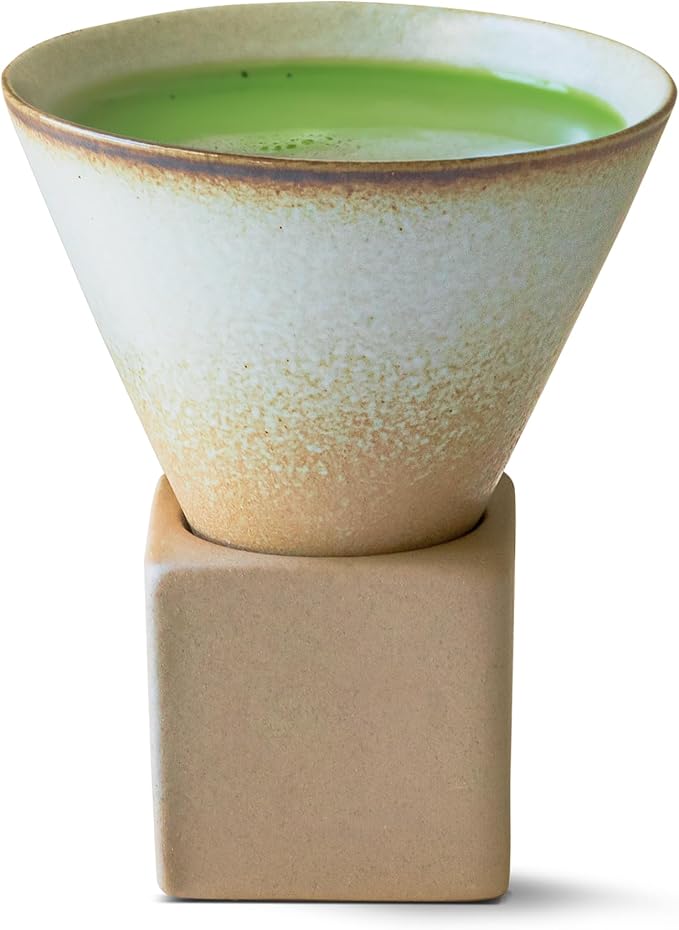 aprikalife Japanese Pottery Coffee Mug with Base 200ml - Ceramic Handmade Triangle Cone Funnel Shaped Retro Tea Cup - Dishwasher & Microwave Safe Coffee Cup for Tea, Cocoa, Espresso & Latte