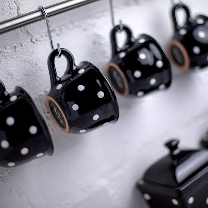 City to Cottage Handmade Black and White Polka Dot Ceramic 8.4oz/250ml | Cappuccino, Coffee, Tea Cup and Saucer, Unique Designer Pottery for Tea Lovers