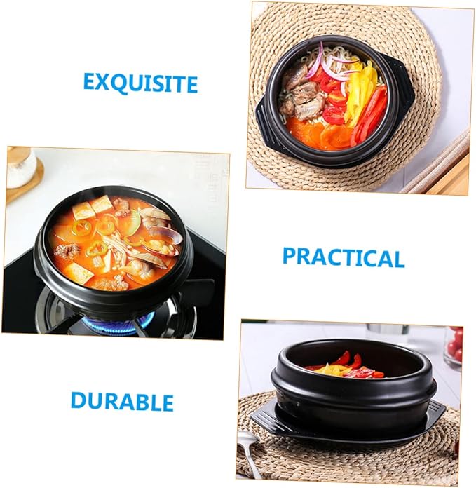 Amosfun Korean Stone Pot for Cooking Multi-functional Ceramic Casserole Dish Household Cooking Pot for Stews and Rice for Home and Restaurant Use