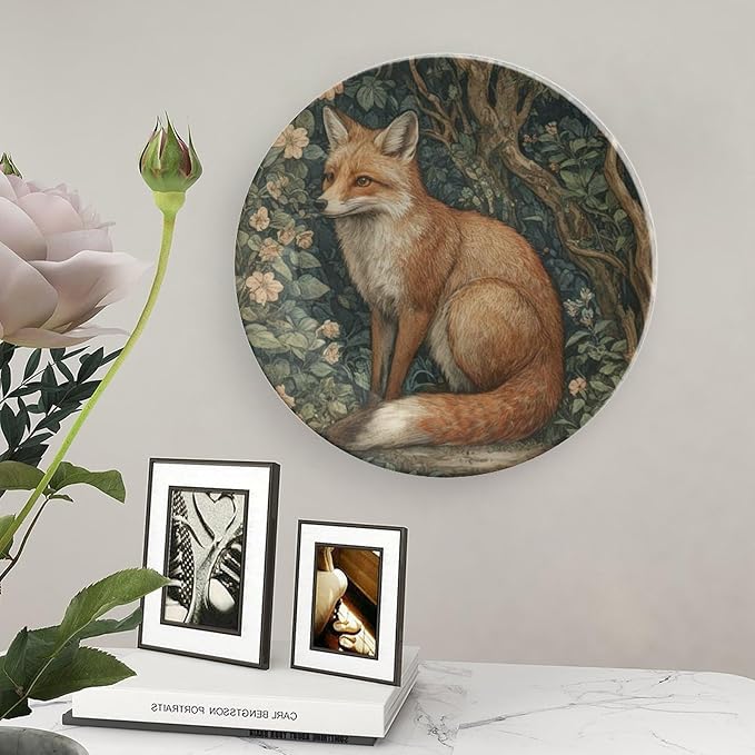 William Morris Style Forest Fox China Plates for Display Fox in Forest Garden Floral Wall Housewarming Gifts Supplies Home Festival Holiday Party Decorations Personalized Gifts Christmas