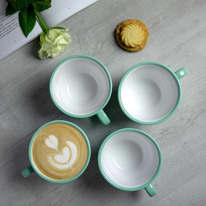 City to Cottage Handmade Teal Blue and White Polka Dot Large Ceramic 12oz/350ml Cappuccino Coffee Tea Cup and Saucer, Unique Designer Pottery for Tea Lovers