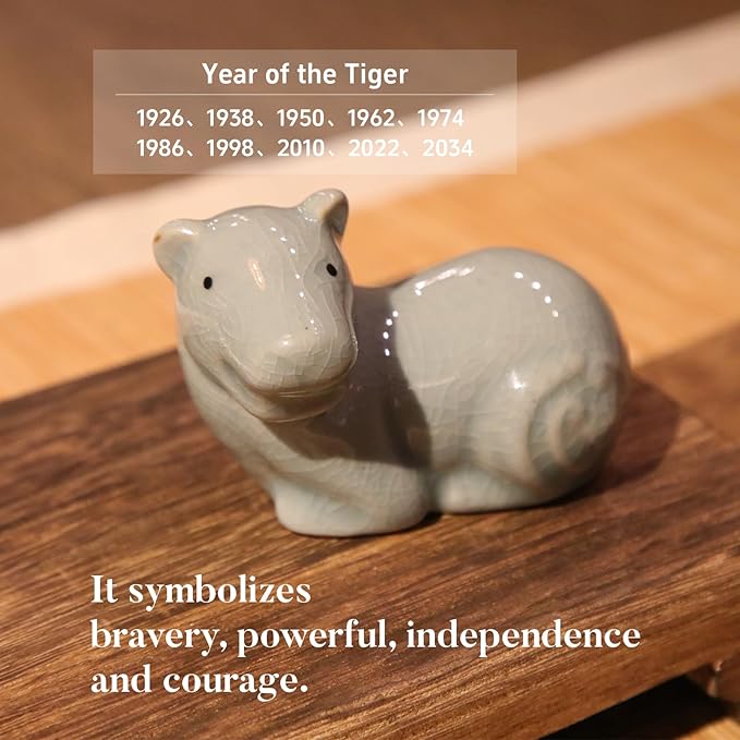 12 Chinese Zodiac Tea Pet, Unique Crackle Ru Porcelain, Traditional Chinese Cultural Tea Accessory, Asian Home & Office Decor, Gift for Tea Lovers & Anniversaries (Tiger 1pc)