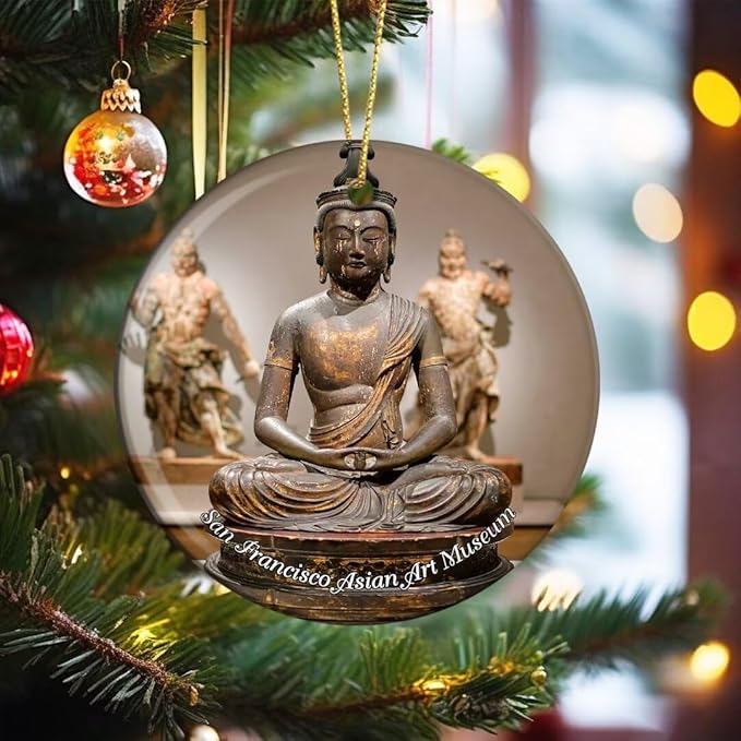 California San Francisco Asian Art Museum Sculpture USA America Christmas Xmas Ceramic Ornaments Tree Home Decor Double Sided Printed Souvenirs Pendant for Pendant 3 Inch