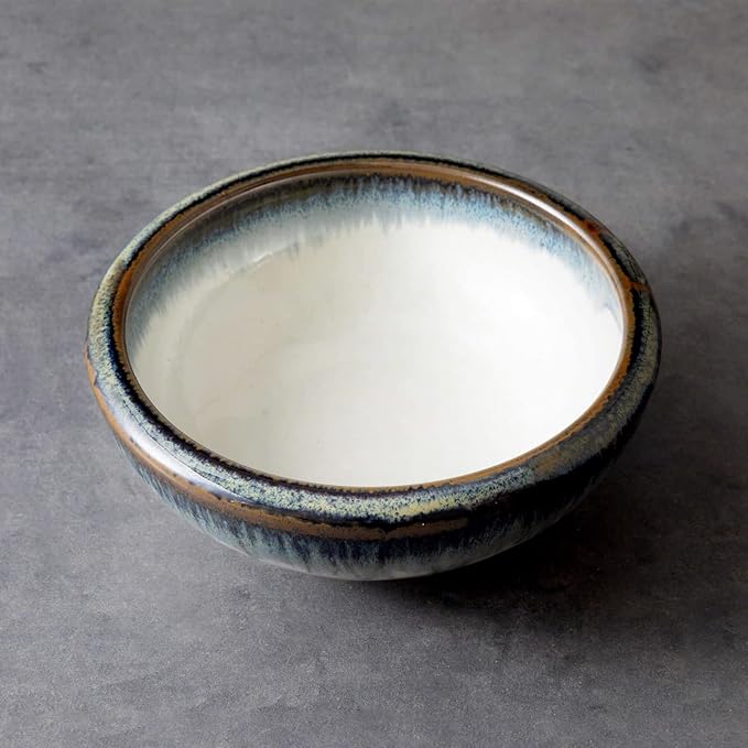 Wazakura Minoyaki Series Small Round Glazed Ikebana Flower Vase Made in Japan, Handpainted Floral Arrangement Pottery Supplies - White and Blue