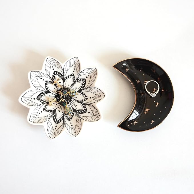 Small Flower Jewelry Dish Tray, Decorative Ceramic Trinket Dish, Modern Accent Tray for Vanity