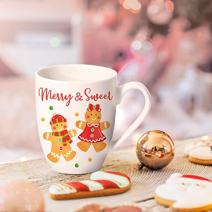 Christmas Gingerbread Man Ceramic Coffee Mug, 13 oz Novelty Xmas Merry and Sweet Tea Cup with Handle, Winter Holiday Gifts for Friends Women Men, Drink Mugs Microwave and Dishwasher Safe