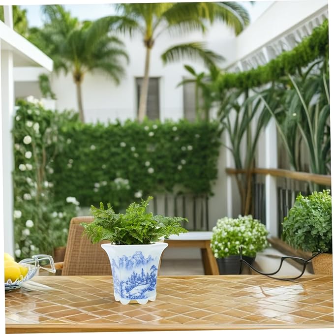 Blue and White Planter: Chinese Flower Pot for Succulents Cacti and Indoor Plants Flowerpot for Home Office Garden Planter