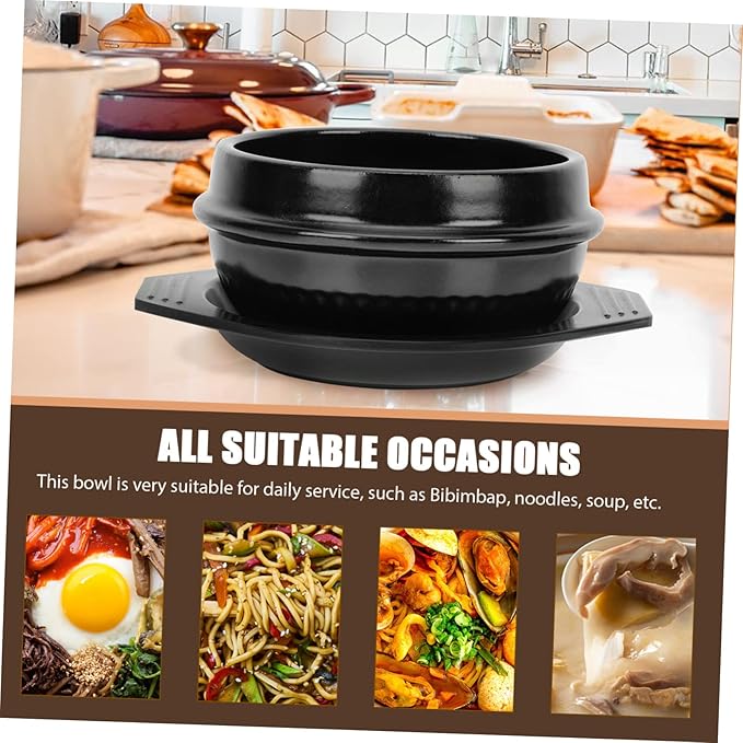 Healifty Heat-resistant Korean Stone Pot Ceramic Casserole for Korean Hot Pot Cooking Lid Steamed Egg Non-stick Even Heat Transfer
