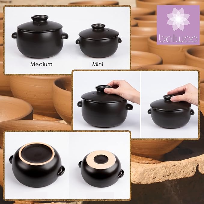 Korean Earthenware Pot Ttukbaegi, Ceramic Clay Cooking Pot Petalite Casserole, Heat Resistant Ceramic Pot, Zero-Crack Stone Bowl Stockpot Soup Cookware (Mini)