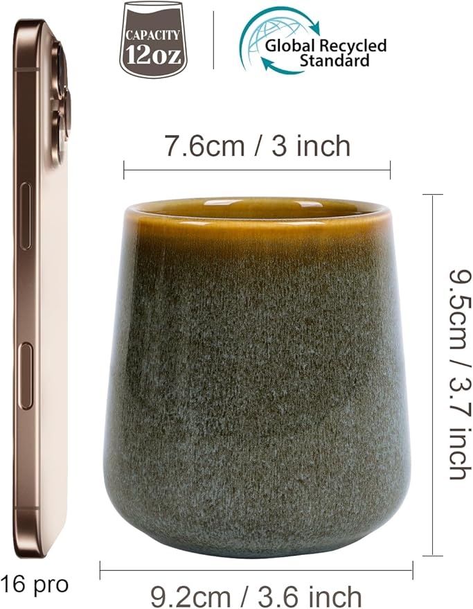 INGOFIN Ceramic Toothbrush Holder Cup, 12 oz Toothpaste Holder for Bathroom Vanity and Countertop, Organizer for Cosmetic, Makeup, Office Pencils, for Hotel Apartment, Kiln-Glazed Green