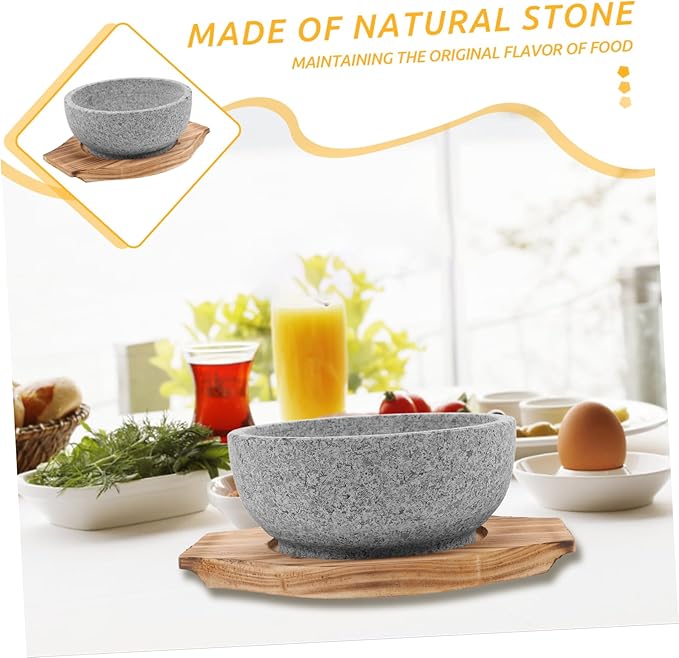 ABOOFAN Bibimbap Bowl Korean Stone Pot Large Bowl Multi-function Serving Portable Rice Natural Stone Carbonized Wood Pad