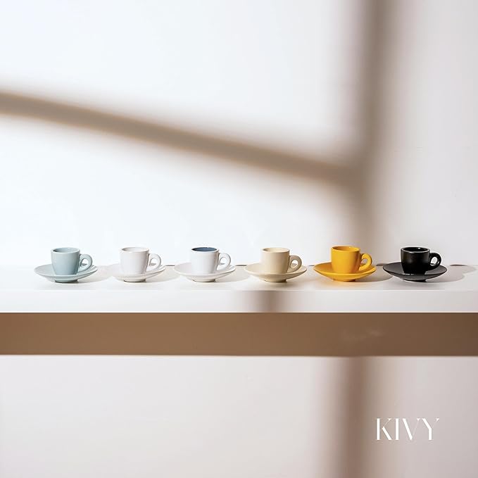 KIVY Espresso Cups Set of 4 - Stoneware - Italian Style - 3oz Each - Yellow