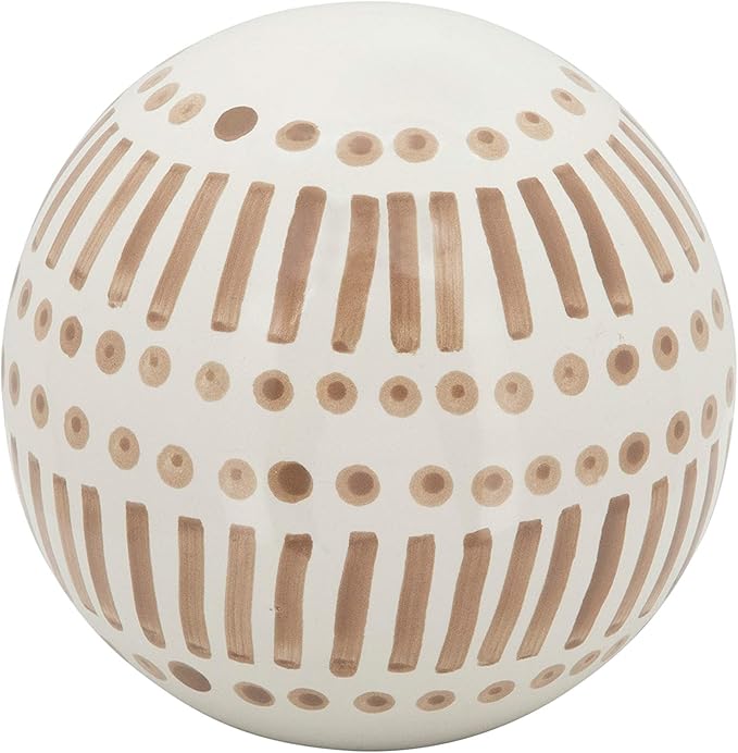 Ceramic Decorative Orbs – Sculptural Decorative Balls for Layered Tabletop Decor, Living Room and Shelf Placement, Boho Pattern Design Home Decor Decorative Objects – 6", 5", 4", Brown and White