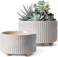 LE TAUCI Succulent Pots, 6.5+8 Inch Ceramic Indoor Plant Pot with Drainage Hole, Shallow Round Succulent Planters, Set of 2, Reactive Glaze Star White