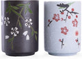 WHJY 10oz Transitional Chinese/Japanese style Handle-less Ceramic Tea cups teacup, Flora Pattern Set of 2