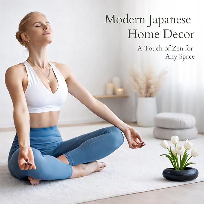 Japanese Flower Frog Vase Set – Minimalist Black Ceramic Flower Vase with Flower Frog, Modern Flower Arrangement Pot for Living Room Decor & Art Supplies, Gift Box for Flower Lover