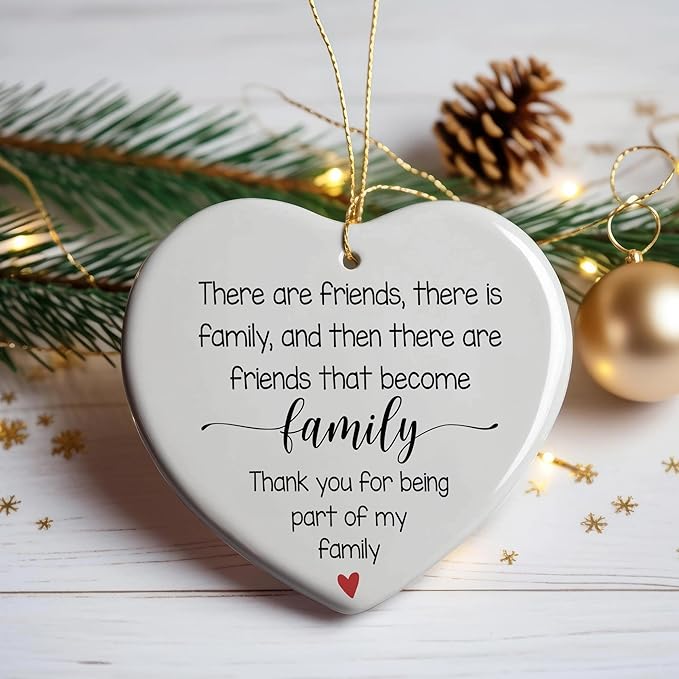 NGHYANA Christmas Tree Ornaments 2025 Heart Shaped Ceramic Family Friends Ornament 3.1 Inch Hanging Keepsake Gift