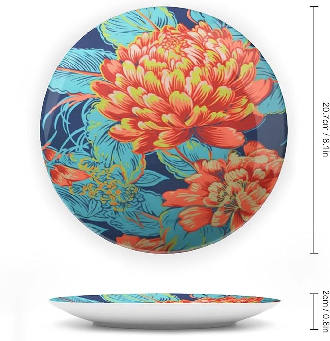 Chinoiserie Peony Floral Fashion Plates for Display Chinoiserie Peony Floral Art Decoration Kitchen Supplies Office Festival Holiday Party Decorations Custom Gifts for Men Women Wedding