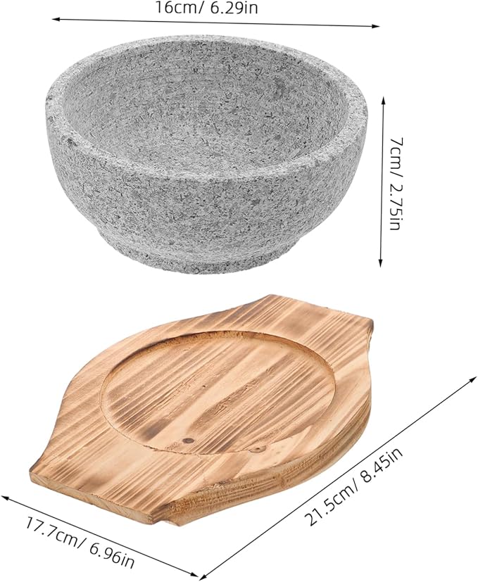 ABOOFAN Bibimbap Bowl Korean Stone Pot Large Bowl Multi-function Serving Portable Rice Natural Stone Carbonized Wood Pad