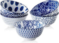 Ceramic Soup Bowls Set - 24 Oz Porcelain Deep Cereal Bowl - 6 Inch Large Dinner Bowl Kitchen Eating Pasta Salad Rice Oatmeal Noodle Snack - Microwave Dishwasher Safe - Set of 6 - Vintage Blue