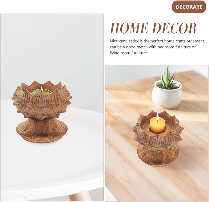 Vintage Lotus Ceramic Candlestick Holder Rust Color Buddhist Candle Holder for Home Decor Asian Style