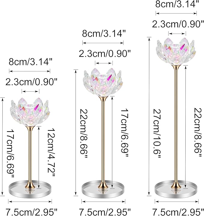 6pcs Crystal Candle Holders, Lotus Flower Candlestick Holders with Mirror Base, Metal Stand, Elegant Table Centerpieces for Home Decor, Wedding, Party (Taper Candle)