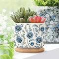 Mughal Flower Ceramics Planter Set of 3 Chinoiserie Blue Floral Cactus Pot for Indoor with Drainage Holes Oriental Chinoiserie Small Succulents Plant Pot Birthday Gift for Mom
