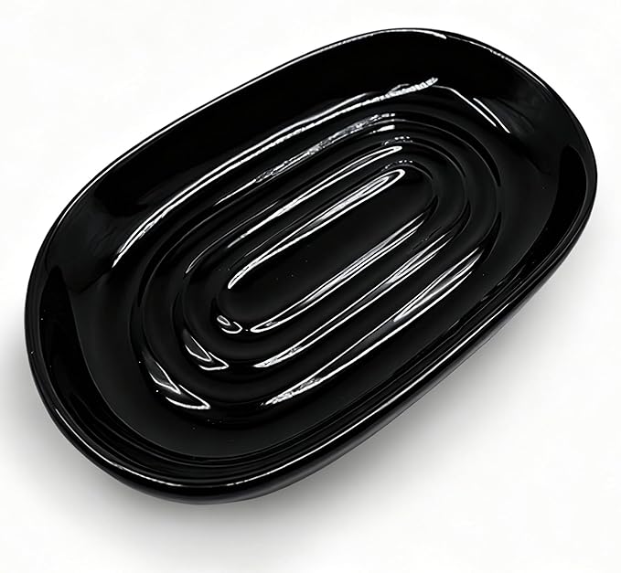 Soap Dish, Ceramic Soap Dish with Marble PatternShower, Soap Saver Tray for Bathroom, Kitchen Sink & Vanity, Multi-Use Holder for Jewelry, Rings, Keys (1 Pack, Black)