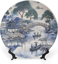 Asian Scenic in Blue And Kelly Green Chinoiserie Ceramic Decorative Plate of 6", 7", 9", 10", Personalized Ceramic Display Plate, Wall Housewarming Gifts Decorations Wedding, with Vertical Stand