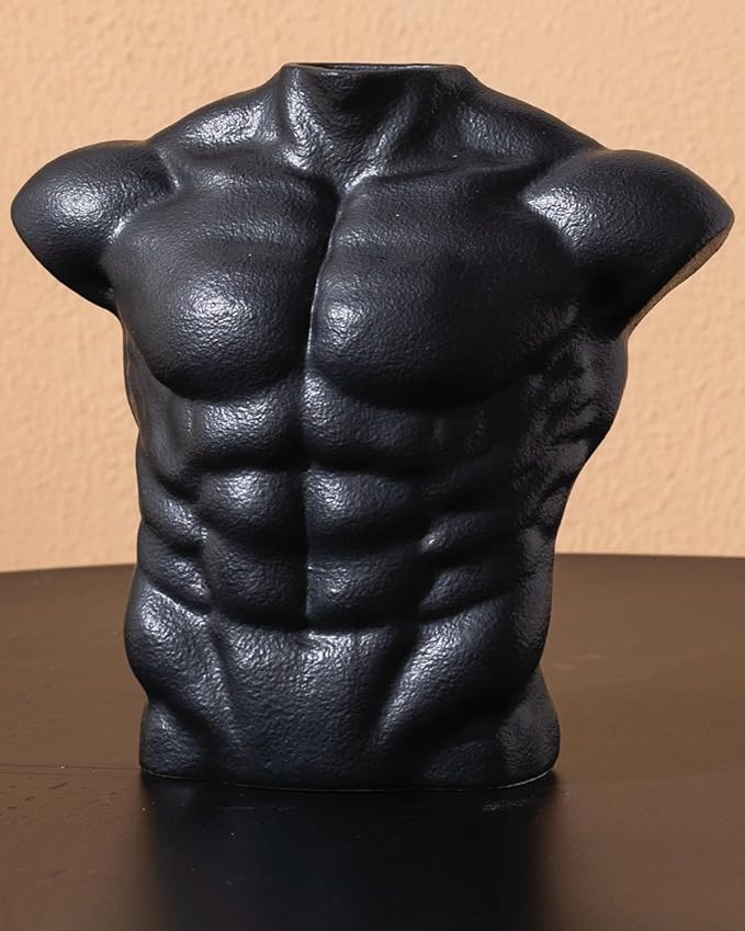 Body Art Vase, Classical Sculpture Statue for Bookshelf Shelf Decoration, Nordic Modern Ceramic Flower Vase for Home Decor, Table Centerpiece, Living Room, Office, Entryway, Console（Black）