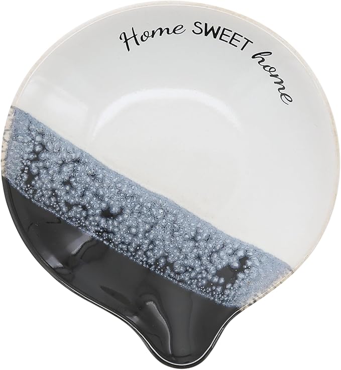 Pavilion Gift Company - Home Sweet Home - 4" Stoneware Ceramic Spoon Rest Housewarming Apartmentwarming Neutral Modern Kitchen Decor