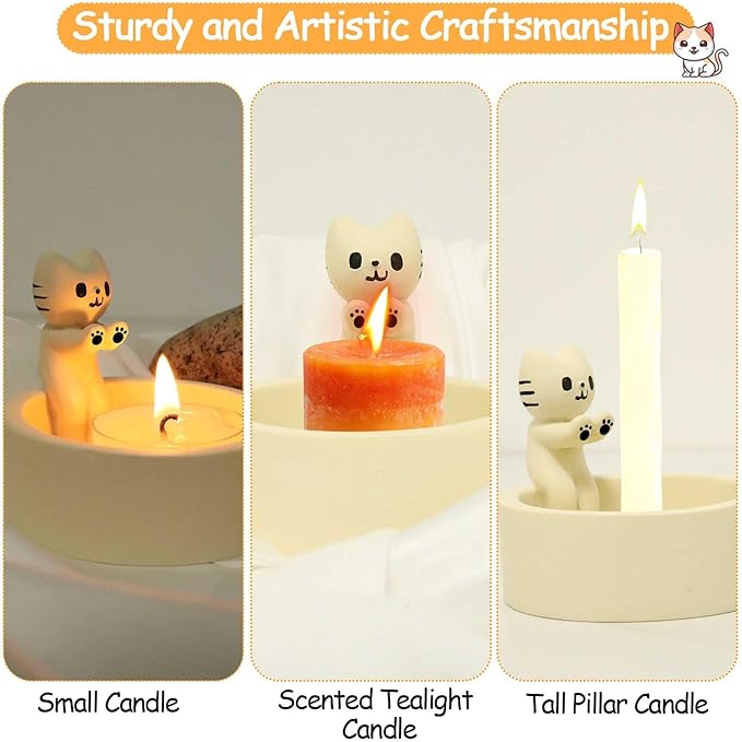 Cartoon Kitten Candle Holder, Cats Warming Paws Candle Holder, Handcrafted Scented Tealight Candle Holder, Cute Home Decor Gift for Cats Lovers-Monochrome