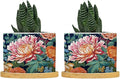 Bright and Chinoiserie Planter Ceramic Coral Peony Floral Round Flower Pot with Drainage Holes and Bamboo Tray Pot for Indoor Outdoor Garden