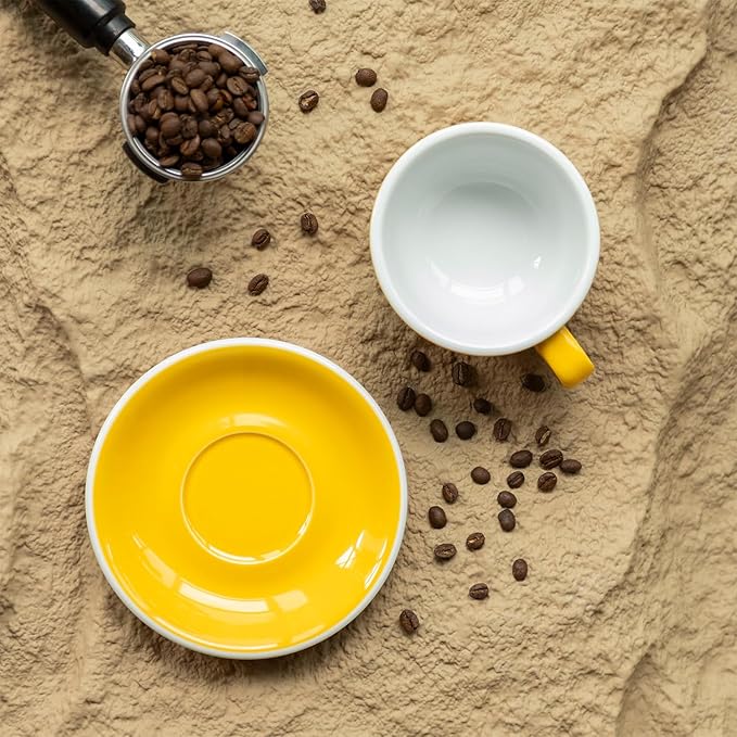 Loveramics Latte Art Mug with Saucer, 10 oz Ceramic Coffee cups with Round Bottom for Latte, Cappuccino, Tea, Espresso, Thick-walled Stoneware Cup Set for Barista - Regular Colours (Yellow, 10OZ)